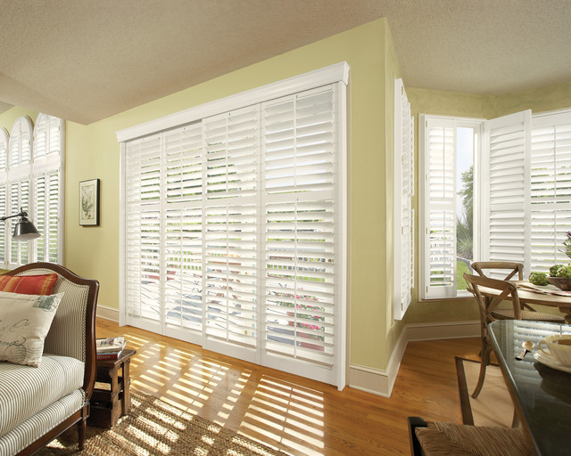 Sliding Door Window Treatments Beach Style Family Room