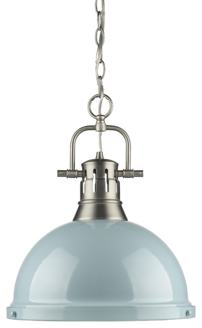 Duncan 1-Light Pendant With Chain, Pewter With Seafoam Shade