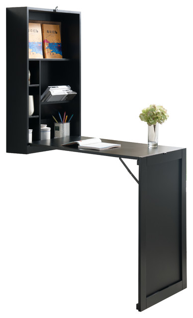 Eliza Wall-Mounted Fold-Out Convertible Writing Desk, Black