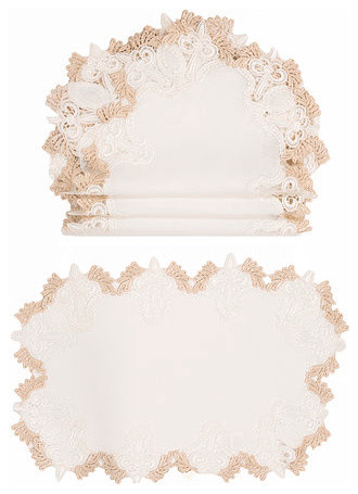 Xia Home Fashions Victorian Lace Embroidered Cutwork Placemat Set of 4 12 by 18-Inch Ivory