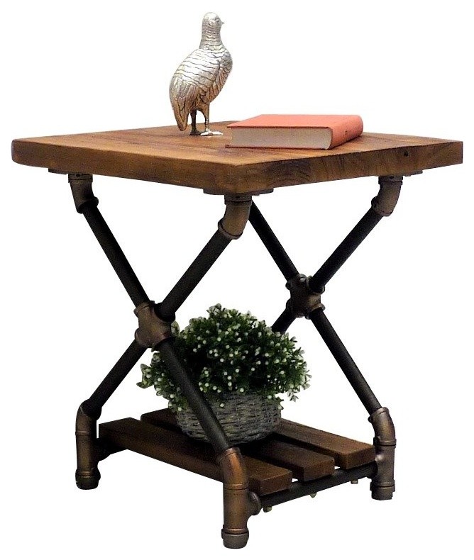Houston Industrial Chic Side Table, Bronze/Light Brown Stain