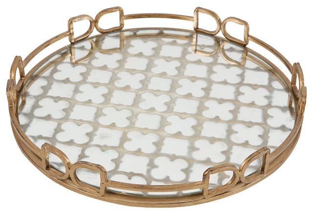 Geometric Gold Glass Metal Serving Tray, Gold Circle Coffee Table Tray