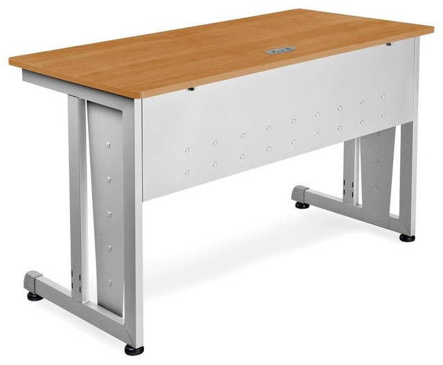 Computer Table W Front Side Modesty Panels Melamine Top Cherry Silver