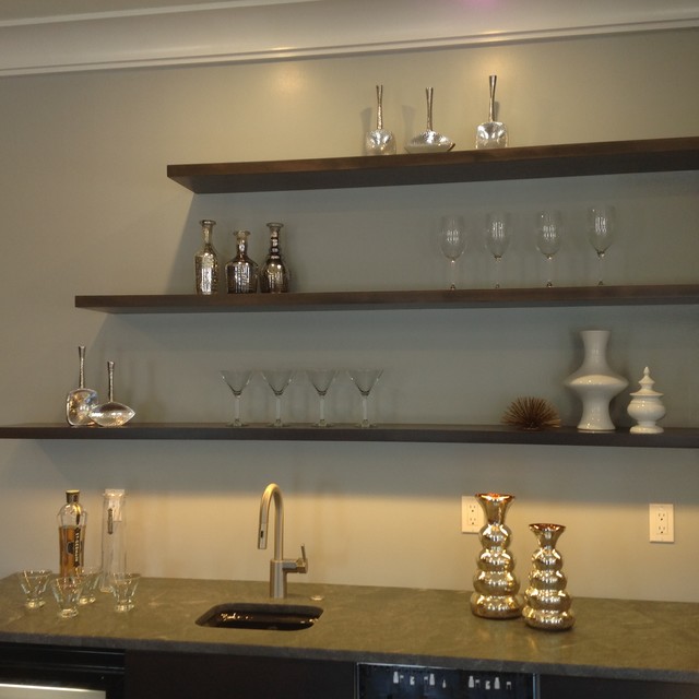 Floating shelves, bar area