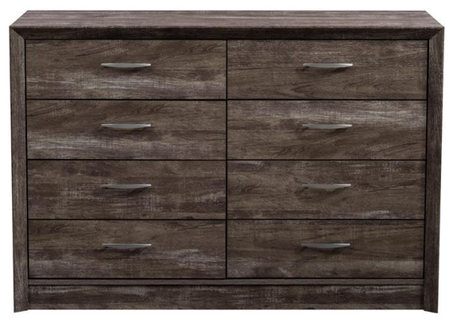 Bowery Hill 8-Drawer Mid-Century Engineered Wood Dresser in Brown Washed Oak