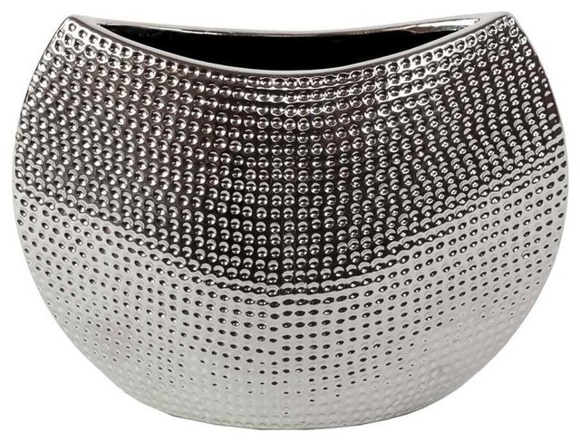 Modern Style Ceramic Vase Crescent Shape Neck Silver