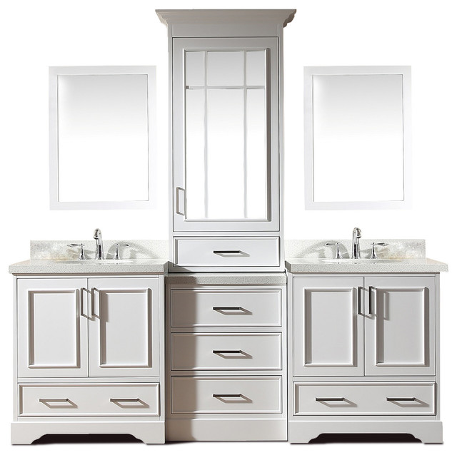 ariel stafford 85" double sink vanity set, white center medicine cabinet