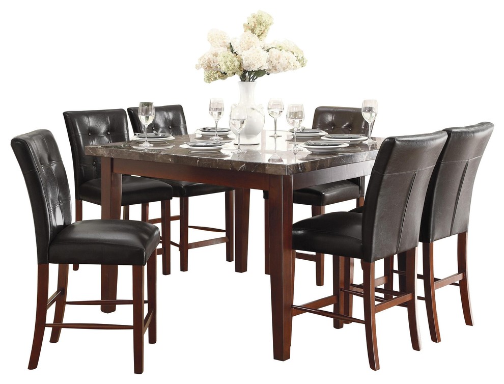 7Piece Davall Dining Set Counter Height Table and 6 Chair, Espresso