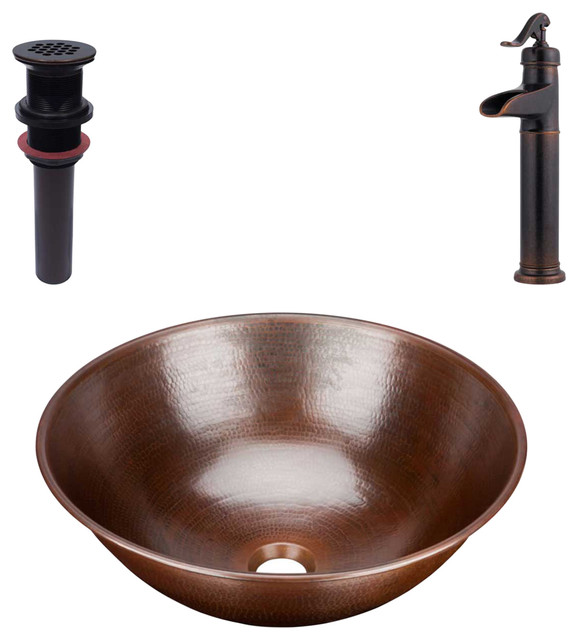 Eddington Vessel Copper Sink Kit With Pfister Bronze Faucet Drain