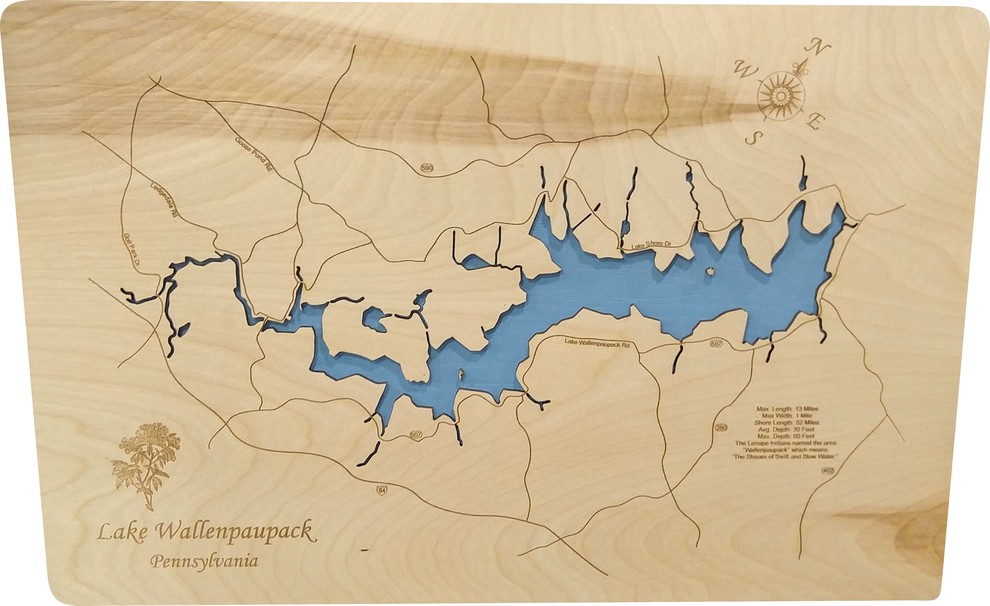 Lake Wallenpaupack, Pennsylvania-Wood Lake Map, Medium Standout