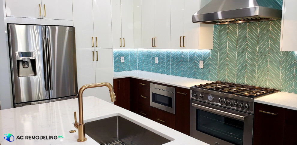 Brizo kitchen faucet and air switch in gold finish.
