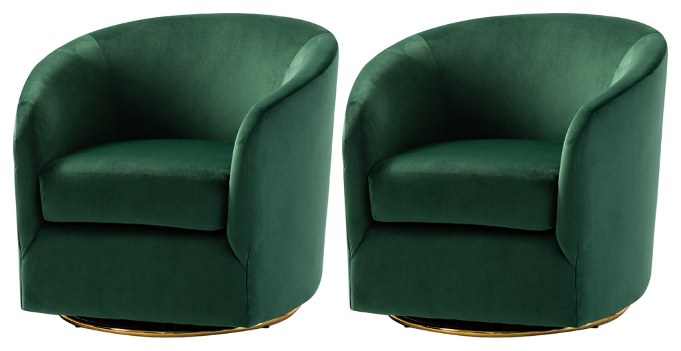 Velvet Swivel Barrel Chair, Set of 2, Green
