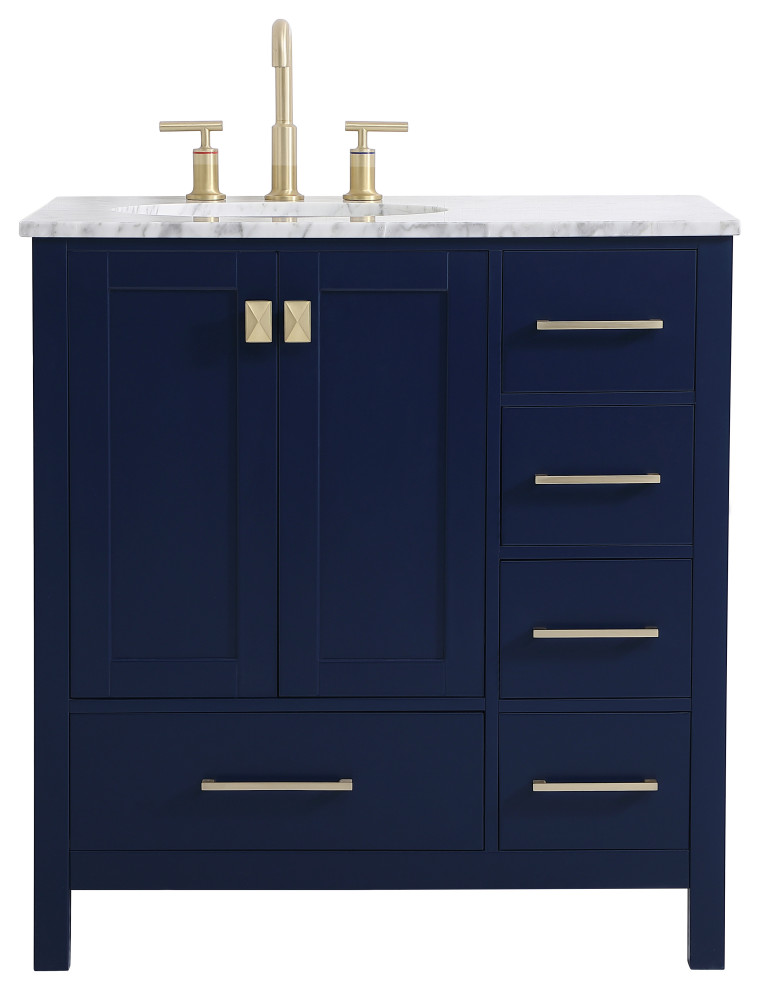 32" Single Bathroom Vanity, Blue Contemporary Bathroom Vanities And