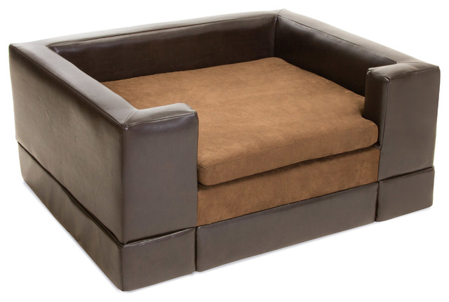 Rover Chocolate Brown Leather Dog Sofa Bed - Contemporary - Dog Beds - by GDFStudio