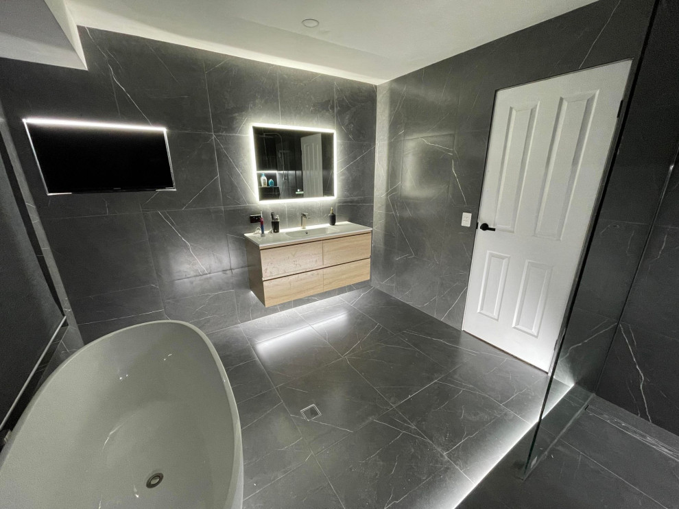 Black Marble Look Bathroom by Dream Tiling Bathroom Gold Coast