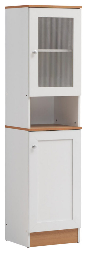 63" Tall Open Shelf Enclosed Storage Kitchen Pantry, White