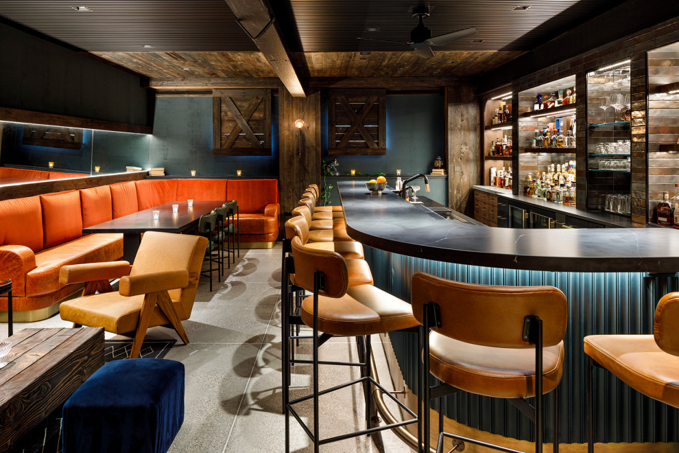 This is an example of a modern home bar in Minneapolis.