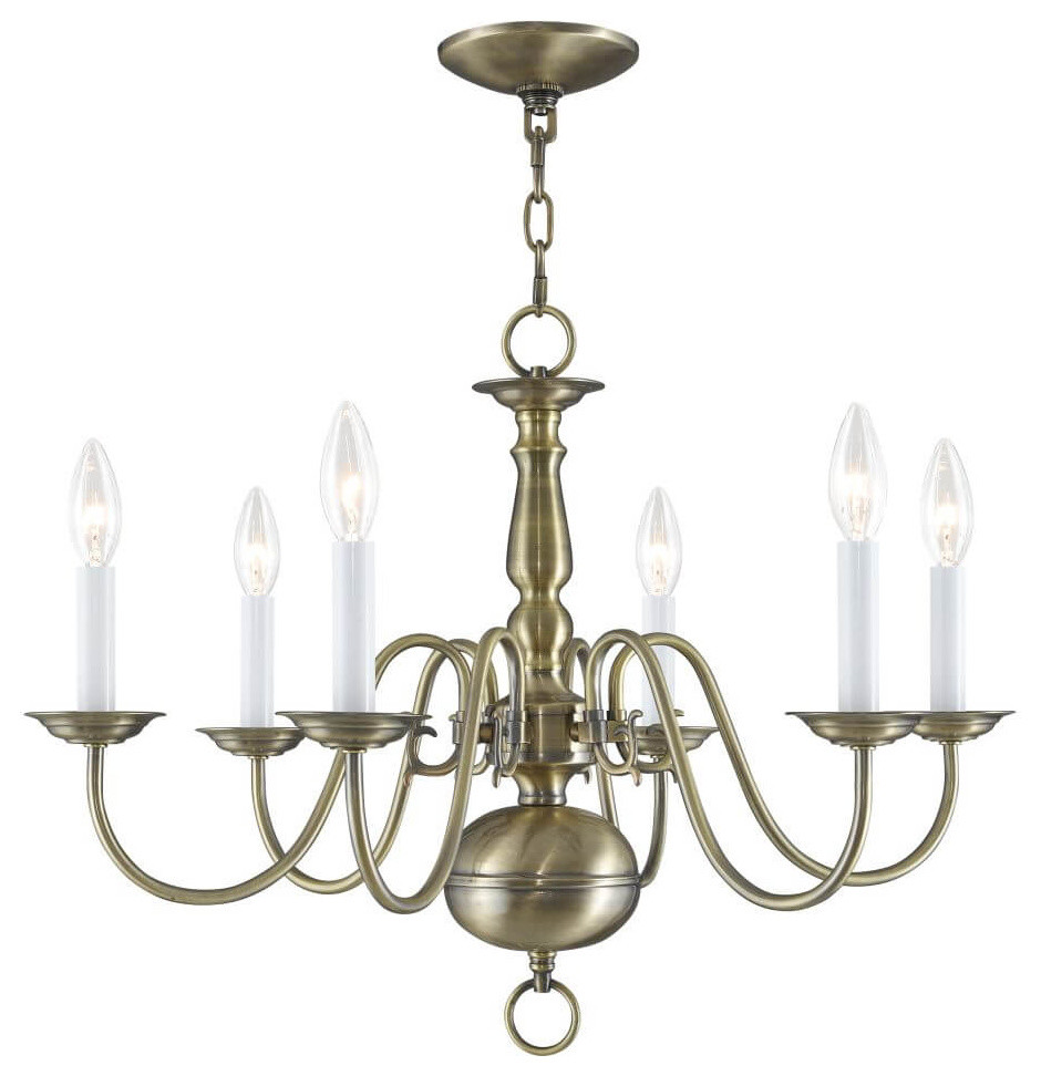 6 light antique brass chandelier