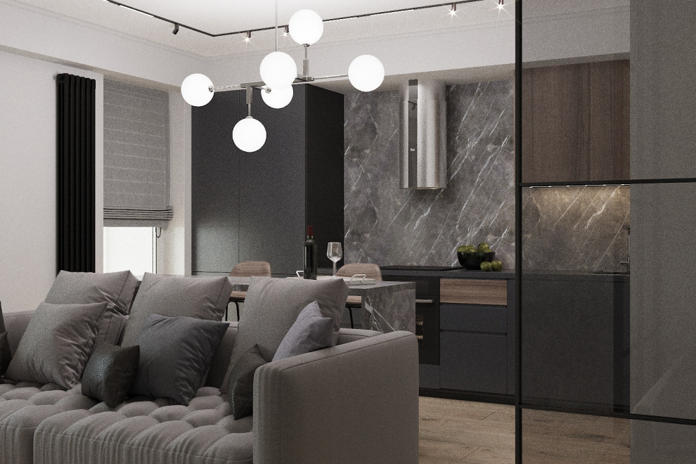 Интерьер гостиной совмещенной с кухней в современном стиле