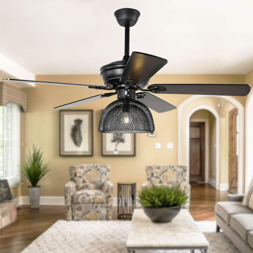 52" Black Industrial Ceiling Fan with Remote Control, Reversible Blades
