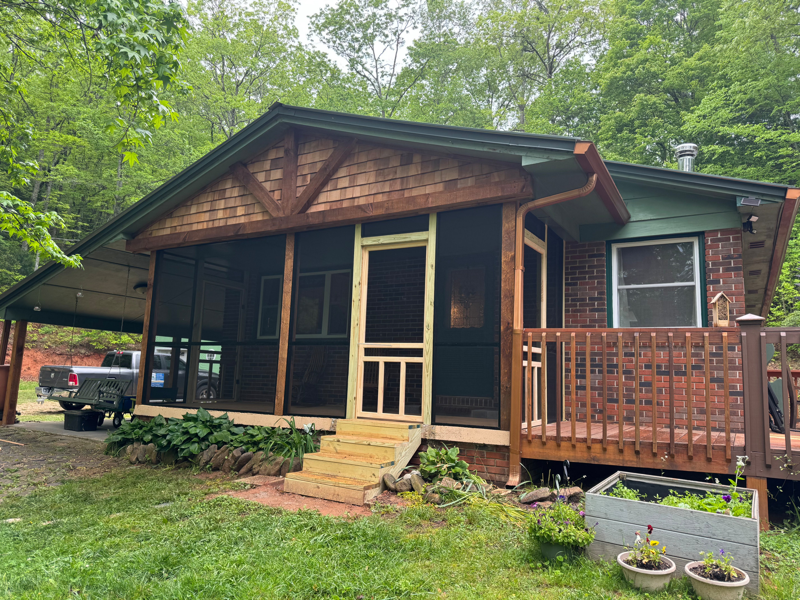 Screened Porch Addition with Cedar Accents and Gable Detail