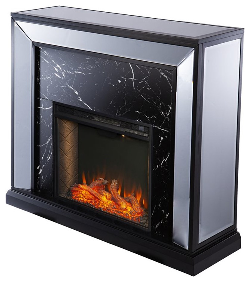 SEI Furniture Trandling Mirrored Faux Marble Wood Smart Fireplace in