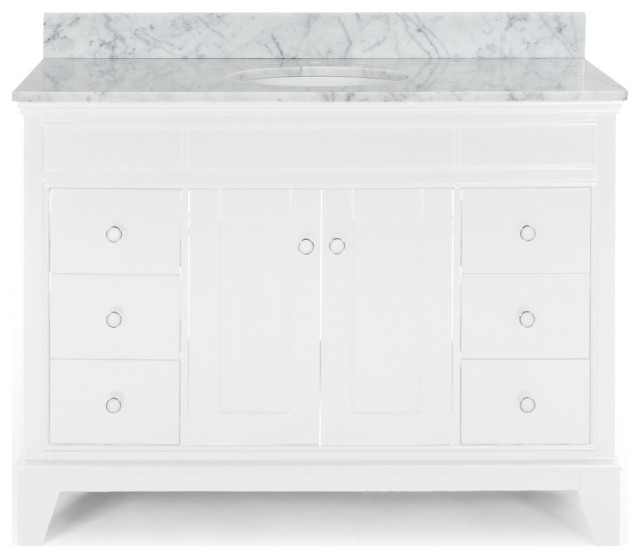 Gina Contemporary 48 Wood Single Sink, Single Bathroom Vanity With Marble Countertop
