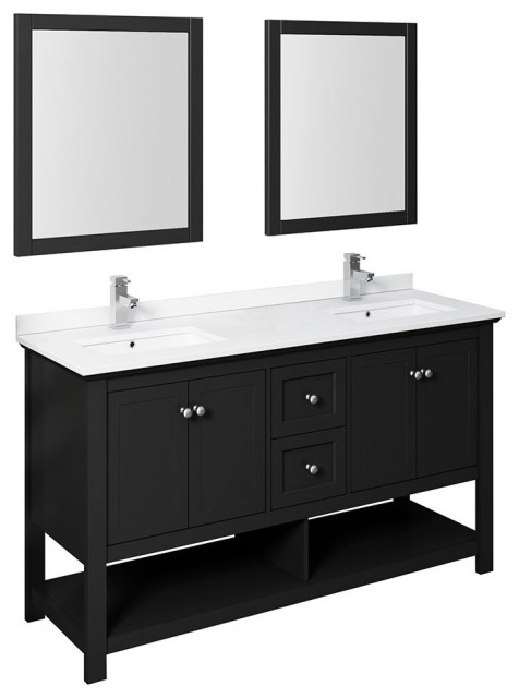 Manchester 60" Black Double Sink Bathroom Vanity Set ...