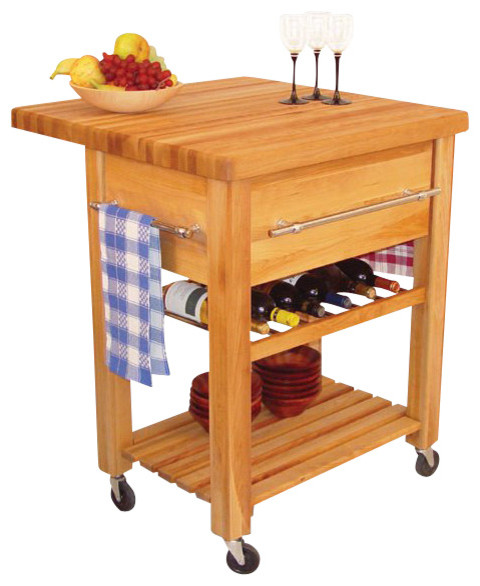 Catskill Baby Grand Butcher Block Workcenter with Wine Rack in Natural
