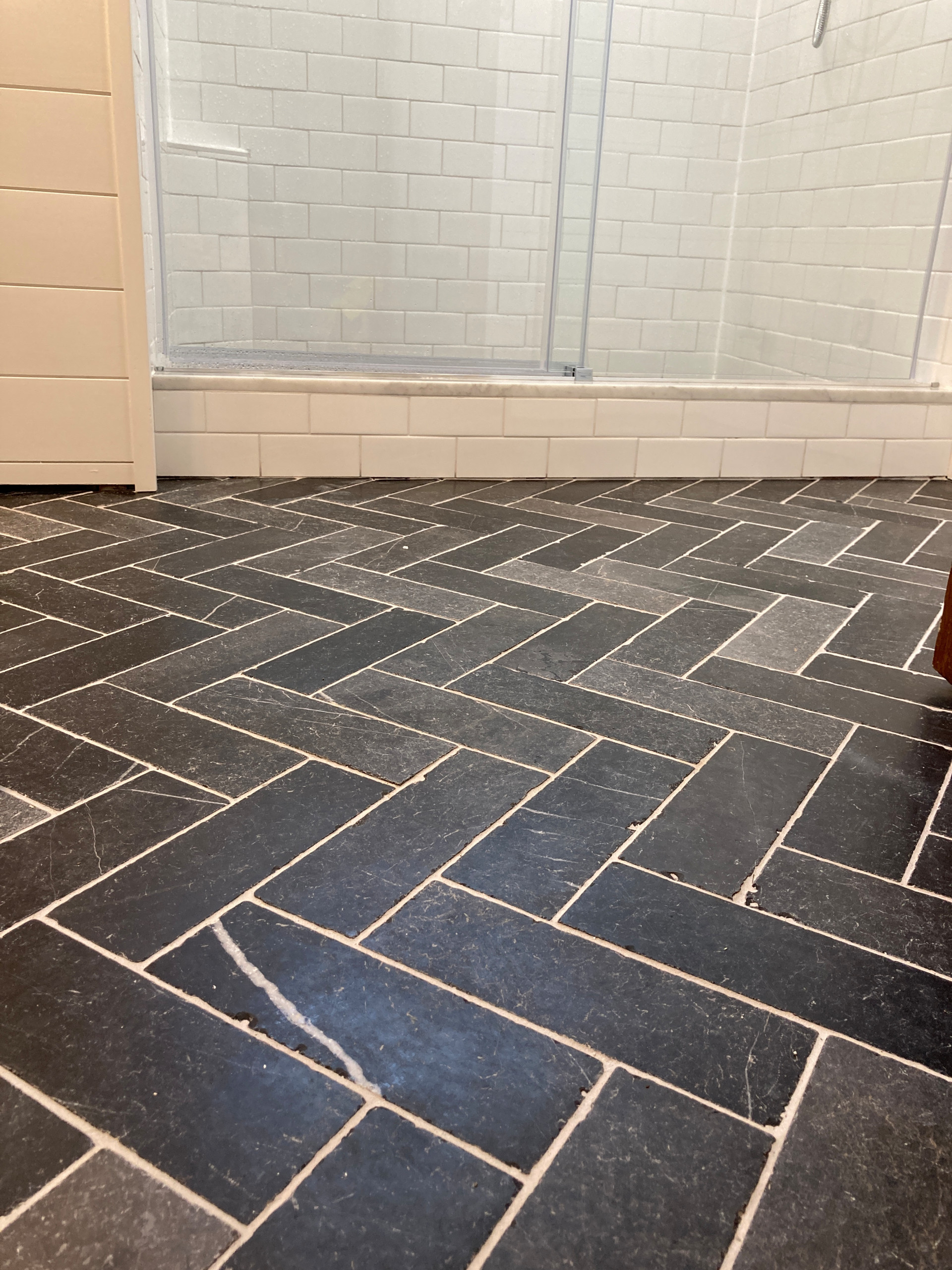 Subway tile shower and stone