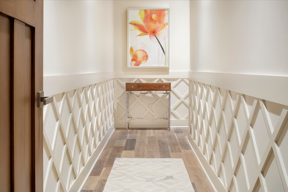 Inspiration for a contemporary entryway in Austin with white walls.