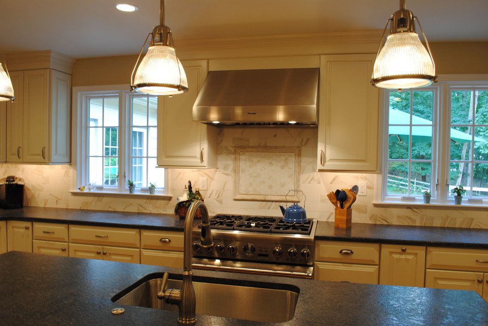 Example of a transitional kitchen design in Philadelphia