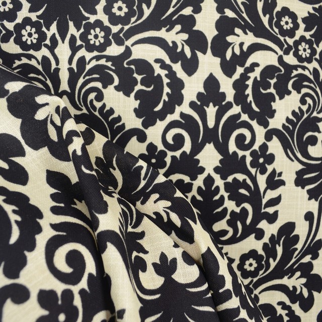 Waverly 669817 Essence Onyx Black Cream Damask Fabric