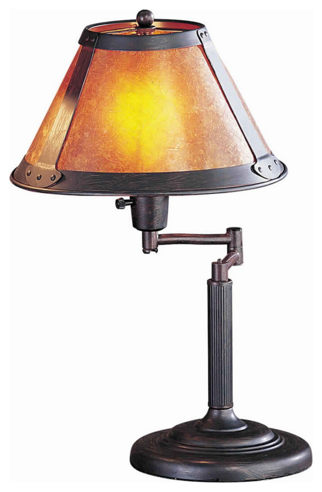 Benzara BM223703 Conical Mica Shade Metal Body Swing Arm Table Lamp, Bronze