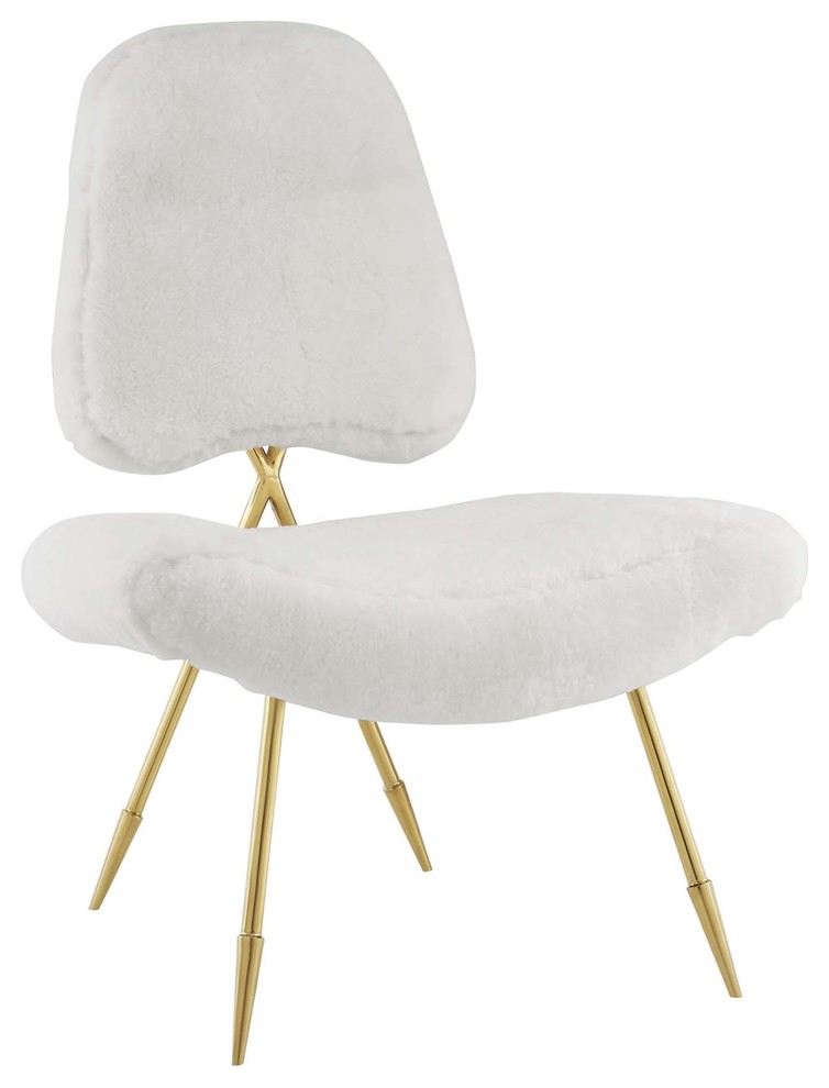 Ponder Upholstered Sheepskin Fur Lounge Chair, White