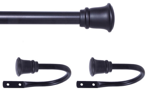 Kenney Trumpet 5/8 Decorative Curtain Rod & Holdback Set, Black, 48-84