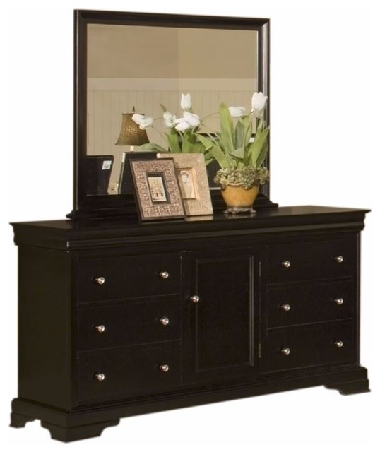 Black Hills Traditional 6 Drawer Dresser And Mirror Set Black