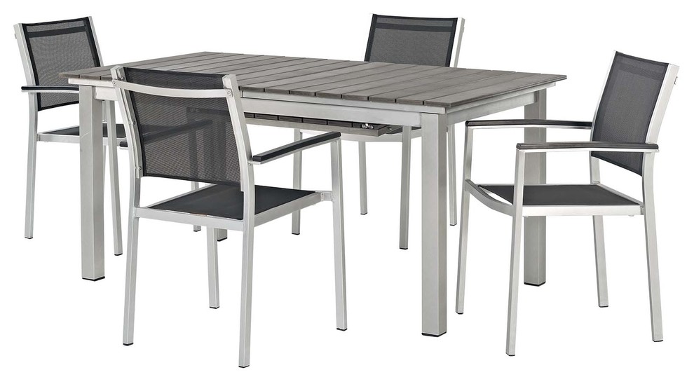 Modern Outdoor Side Dining Chair and Table Set, Aluminum Metal Steel