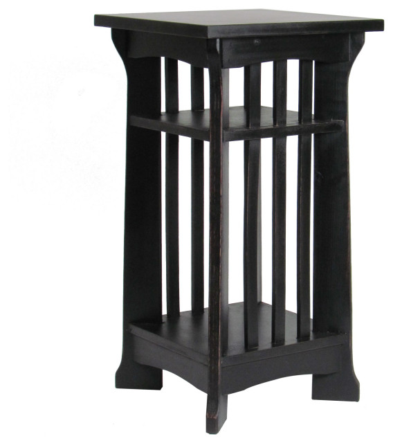 Wooden Pedestal Stand With Open Bottom Shelf, Antique Black