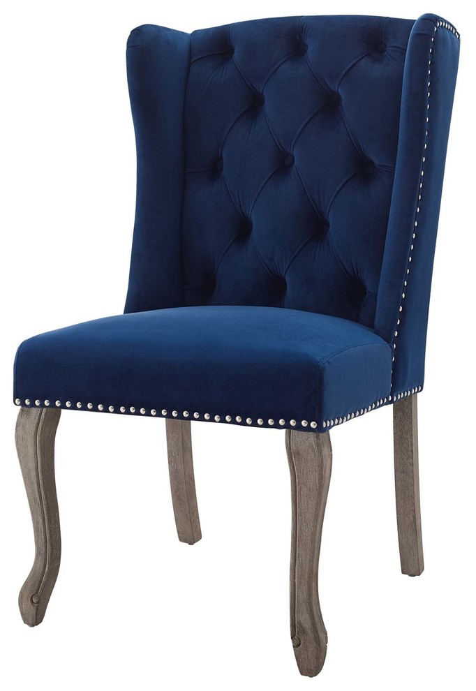 Country Farm Dining Vintage Style Side Chair, Velvet Fabric Wood