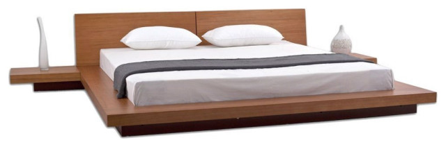 King Modern Japanese Style Platform Bed, Holland Gray Oak Full Queen Platform Bed