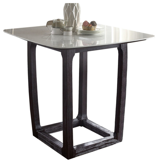 Square Marble Counter Height Table, White/Weathered Espresso Finish ...
