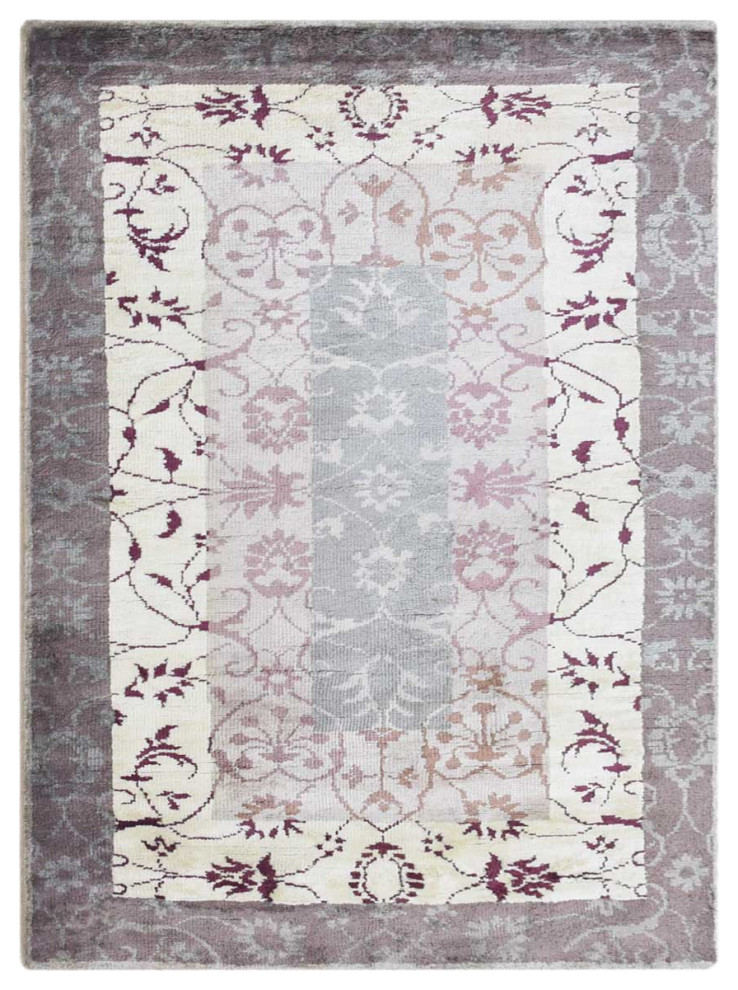 Hand Knotted Viscose Area Rug Oriental Multicolor, [Rectangle] 5'x8