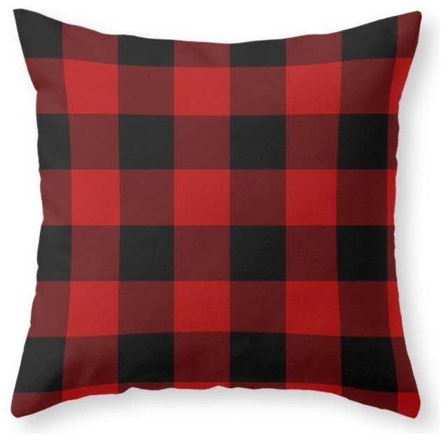 Red and Black Buffalo Plaid Throw Pillow - Rustic - Decorative Pillows - by Society6