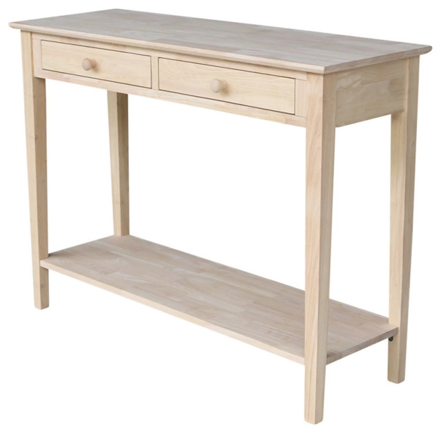 Classic Console Table, Lower Shelf & Upper Drawers With Round Knobs ...