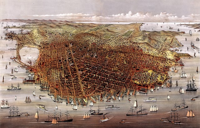 San Francisco, 1878 Wall Map Mural, Peel and Stick 3-Panel, 107"x68"
