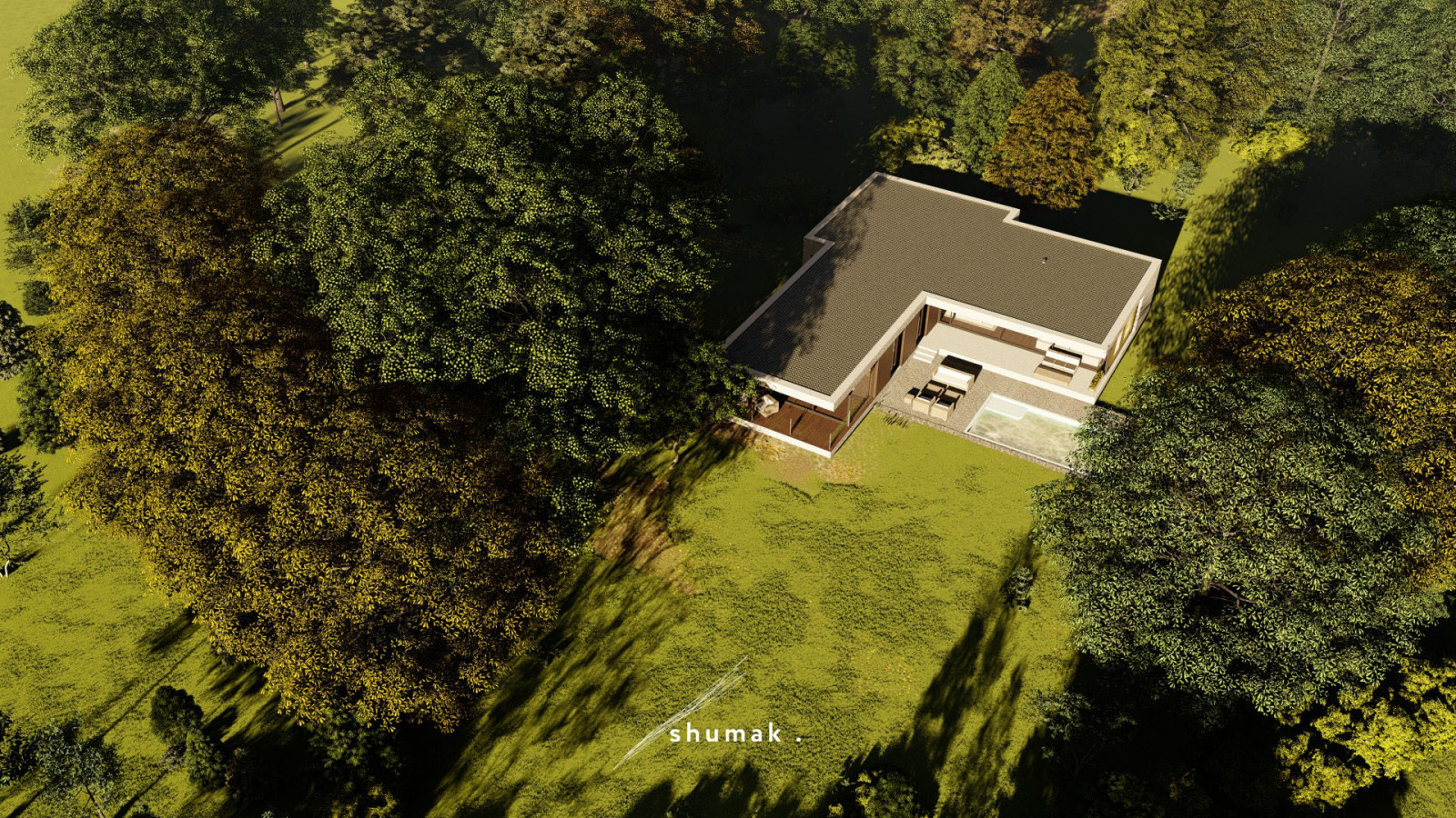 Бесконечные леса на участке и один дом.