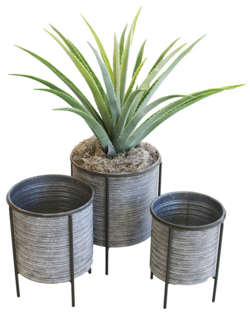 Galvanized Rustic Metal Planter Stands, 3Piece Set Farmhouse