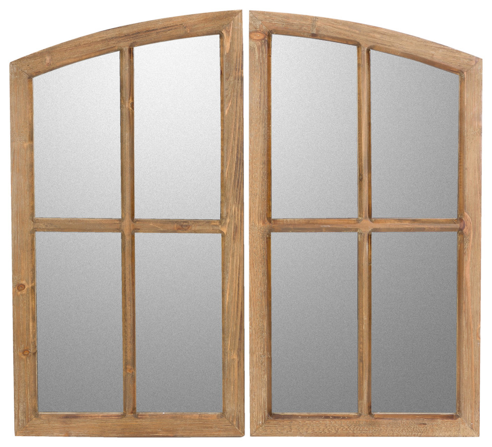 Jolene Arch Window Pane Mirrors (Set of 2) Walnut 27"H Farmhouse