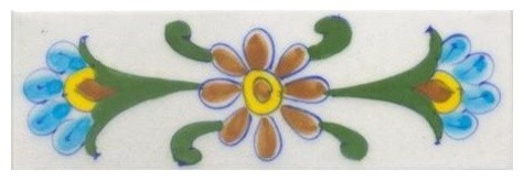 3"x6" Turquoise, Yellow, Brown Flower Tiles, Set of 5